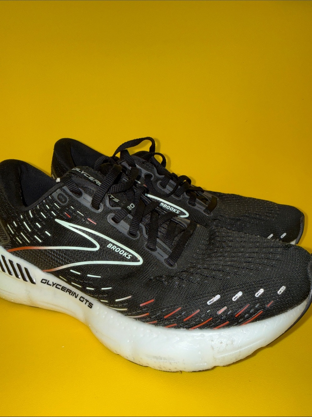 Brooks Black and White Glycerin GTS Running Shoes see small hole